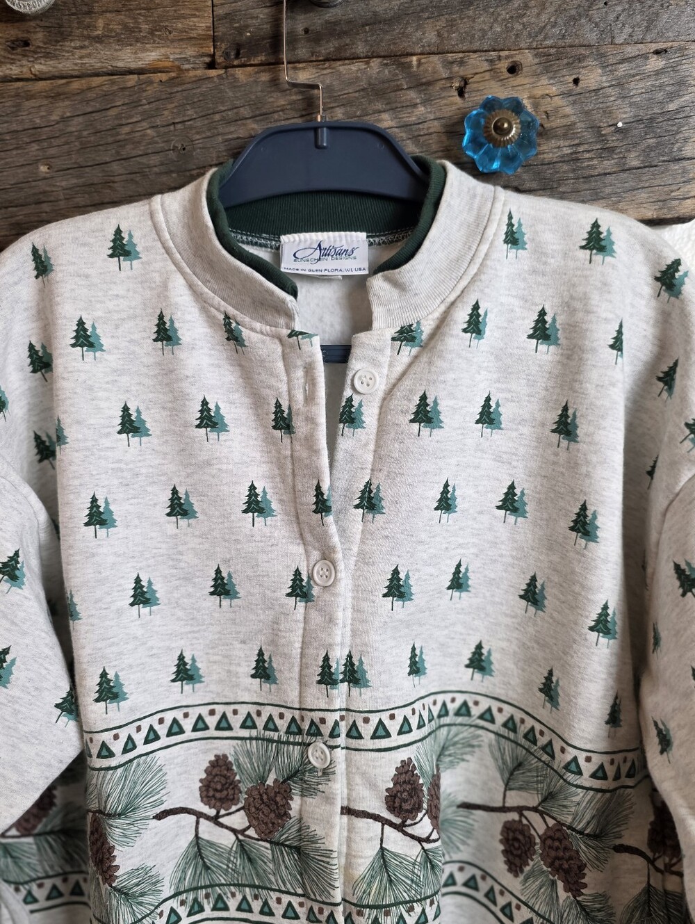 Artisans Southern Designs Pine Tree Pinecone Cardigan Sweatshirt Jacket Large - Picture 4 of 16